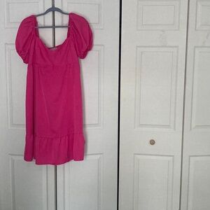 (Belongsci) Pink Midi A-Line Dress with Cap Sleeves size L